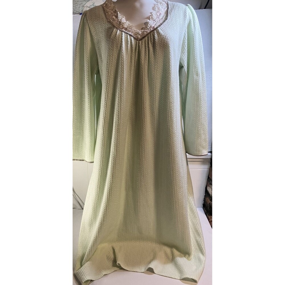 Earth Angels Womens Fleece Large Light Green Long Sleeve  Nightgown Sleepwear